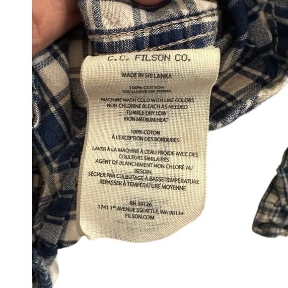 Filson Women’s Blue & White Plaid Banded-Collar Shirt Medium – Heritage Checked - Picture 5 of 6